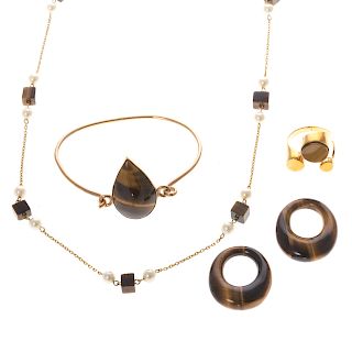 A Collection of Tiger's Eye Jewelry in 18K & 14K