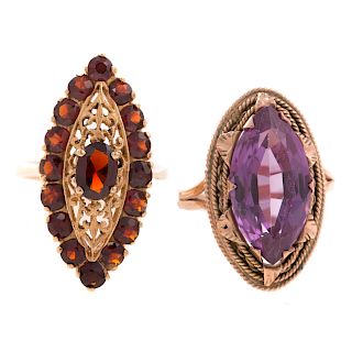 A Pair of Lady's Gemstone Rings in Gold