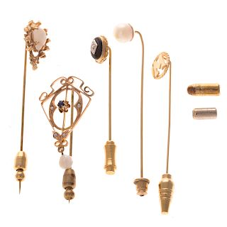 A Selection of Vintage Stick Pins in 14K Gold