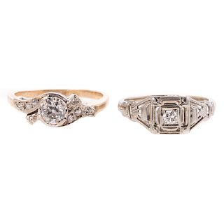 A Pair of Lady's Vintage Diamond Rings