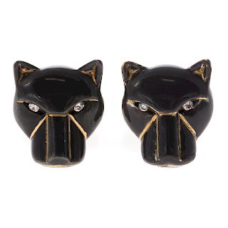 A Gent's 18K Black Enamel Panther Cufflinks
