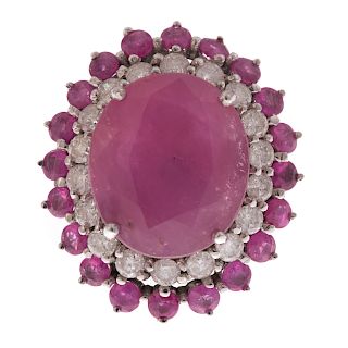 A Lady's Large Oval Ruby & Diamond Ring in 14K