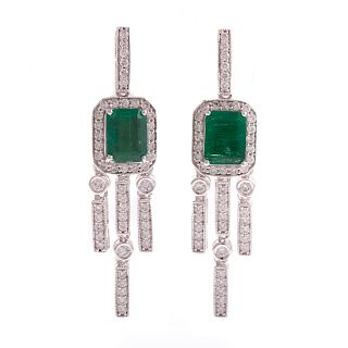 A Pair of Stunning Emerald Diamond Dangle Earrings