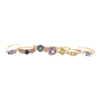 A Collection of 7 Gemstone & Diamond Rings in Gold