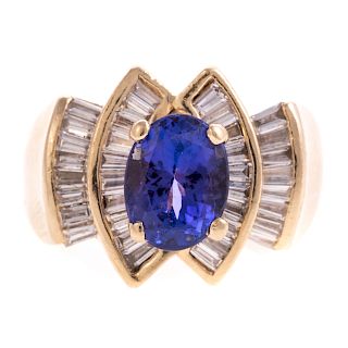 A Lady's 14K Fine Tanzanite & Diamond Ring
