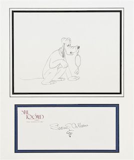 (WALT DISNEY) Original drawing, pencil on paper, of Pluto and a crab, from the short, "Hawaiian Holiday," 1937, w/sig. of anima