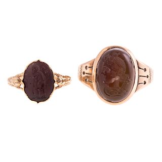 Two Vintage Intaglio Rings in 10K Gold