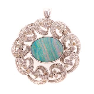 A Lady's Opal & Diamond Pendant/Brooch in 14K