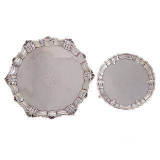 George II silver salver and card tray