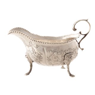 Irish Chinese Chippendale style silver sauceboat