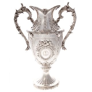 Ornate Louis XVI style sterling double handle vase