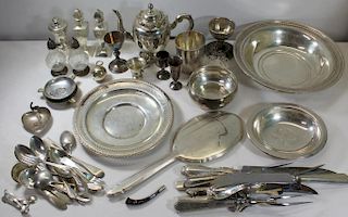SILVER. Grouping of Silver Hollow Ware & Flatware.