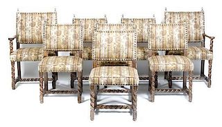 A Set of Eight Upholstered Dining Chairs, Height of tallest 39 3/4 x width 21 3/8 x depth 23 3/4 inches.