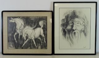 IVAN. Lot of Two Charcoal on Paper Drawings.
