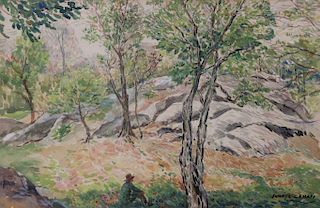 CAHAN, Samuel. Watercolor. Figure in Landscape.