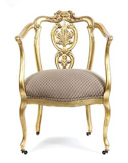 A Louis XV Style Arm Chair, Height 33 1/4 x width 23 3/4 x depth 20 inches.