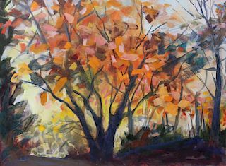 ILLEGIBLY Signed. Oil on Canvas. Autumn Landscape.