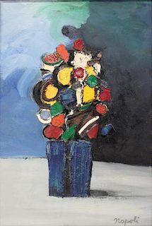 NAPOLI, Giuseppe. Oil on Board. Flowers. 1962.