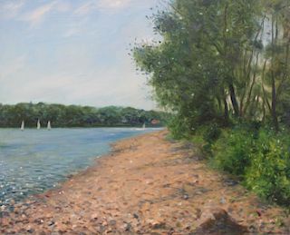 POND, Dana. Oil on Canvas. Lakeside Landscape.