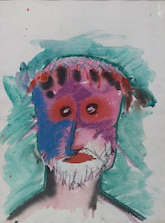 ILLEGIBLY Signed. Watercolor. Abstracted Head of