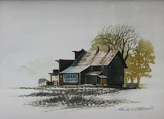 WATSON, Ken. Watercolor. Barn Scene.