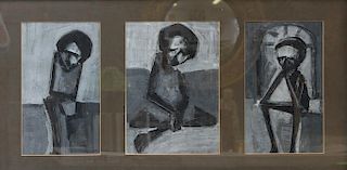 SIGNED J. Sima?. Watercolor. Triptych.