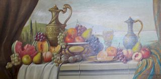 COLLAZZI, J. Oil on Canvas. Still Life with Fruit.