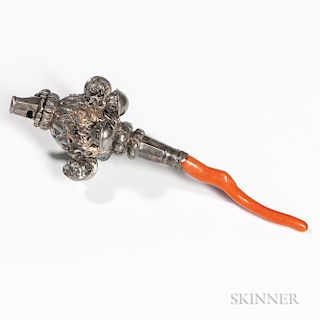 Victorian Silver and Coral Child's Rattle