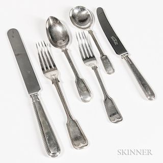 Assembled English "Fiddle and Thread" Pattern Sterling Silver Flatware Service