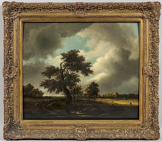 Attributed to George Vincent (British, 1796-1831)  Broad Landscape with Shepherds and Flock Beneath the Trees