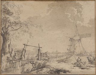 Dutch School, 18th Century  Landscape with Windmill and Small Canal