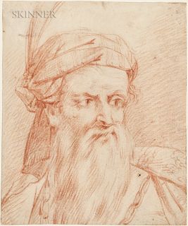 French School, 18th Century  Head of a Bearded Man Wearing a Feathered Turban