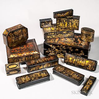Extensive Collection of Chinoiserie Decorated Papier-mÌ¢chÌ©