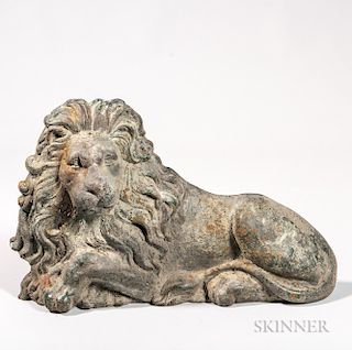 Cast Iron Recumbent Lion Sculpture