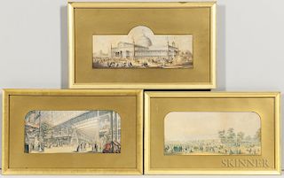 Attributed to George Baxter (British, 1804-1867)  Three Views of 19th Century Expositions, Including Crystal Palace, London (...