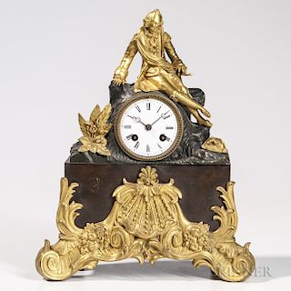 Gilded and Patinated Bronze Japy Freres Mantel Clock