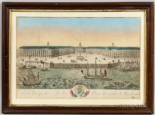 French School, 18th Century    VeuÌÇ et Perspective de la Place Royalle de Bordeaux