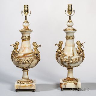 Pair of Gilt-bronze-mounted Onyx Table Lamps