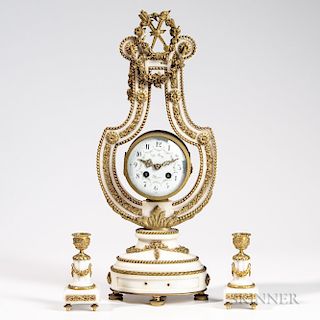 Gilt-bronze-mounted Alabaster Clock Garniture
