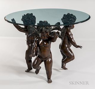 Center Table with Bronze-finished Sculptural Base