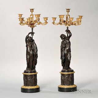 Pair of Empire Gilt-bronze Ten-light Candelabra