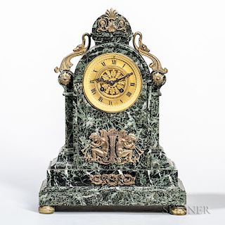 Gilt-bronze and Green Marble Japy Freres Mantel Clock