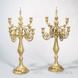 Pair of Gilt-bronze Six-light Candelabra