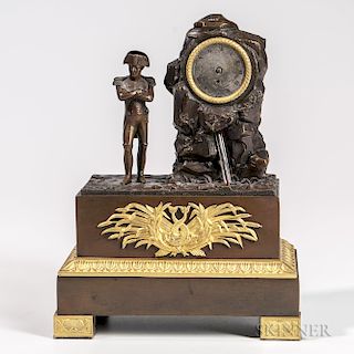 Gilt and Patinated Bronze Automaton Clock