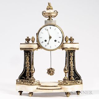 Gilt-bronze and White Marble Portico Mantel Clock