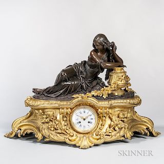 Gilt and Patinated Bronze Mantel Clock