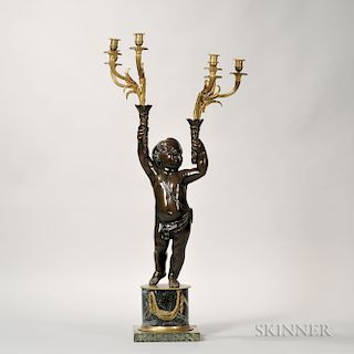 Neoclassical-style Bronze Six-light Candelabra with Putto