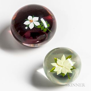Two Paul Joseph Stankard Floral Paperweights
