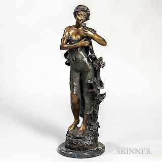 After Auguste Moreau (French, 1855-1919)      Bronze Figure of a Maiden Holding a Flower