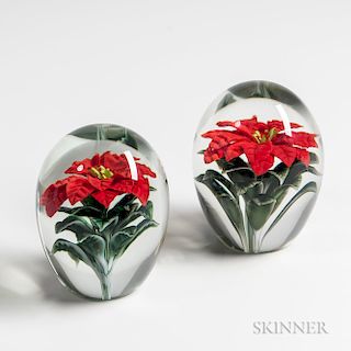 Two Orient and Flume Poinsettia Paperweights